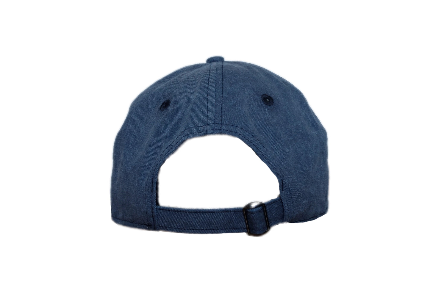 back side view of navy blue Deep Thoughts Designs surf fisherman logo baseball cap