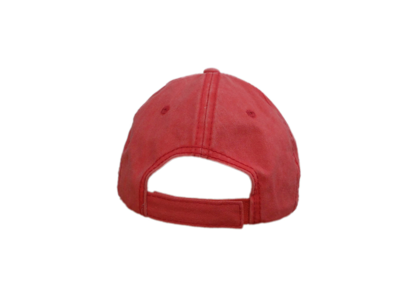back view of Deep Thoughts Designs washed watermelon pink embroidered fish under waves patch hat