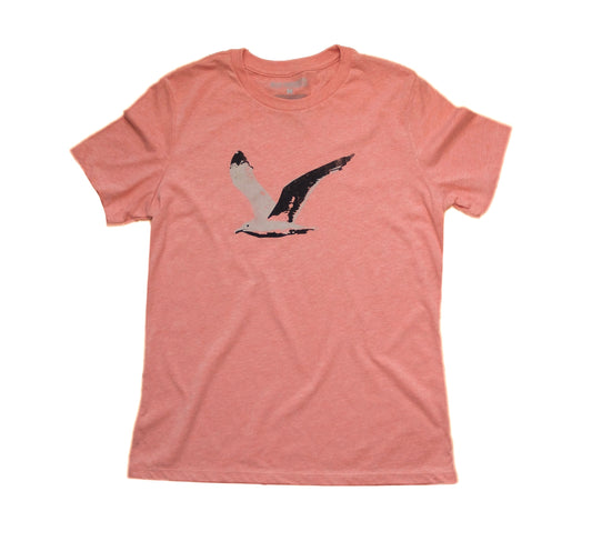 light heather orange t-shirt with flying seagull graphic