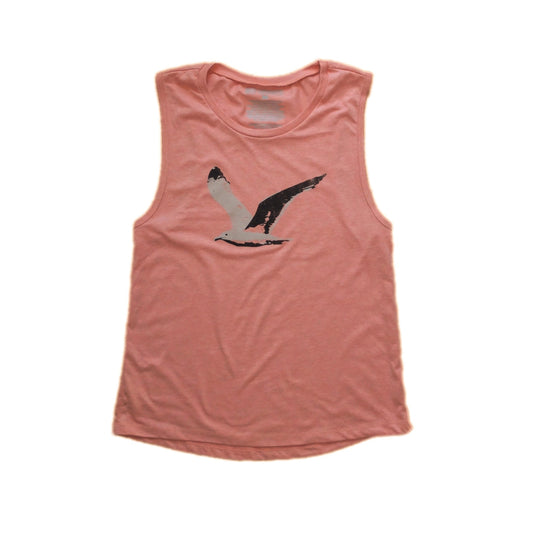 light heather orange tank top with black and white flying seagull print