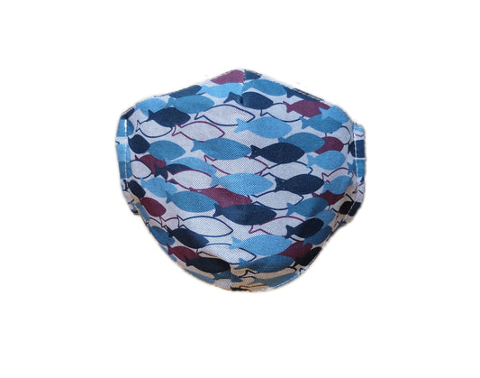 light blue nav and magenta cotton face mask with coastal fish pattern